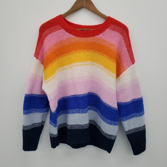 Old Navy Womens L Rainbow Striped Sweater Multicolor Knit Colorful Preppy Casual - Picture 4 of 16